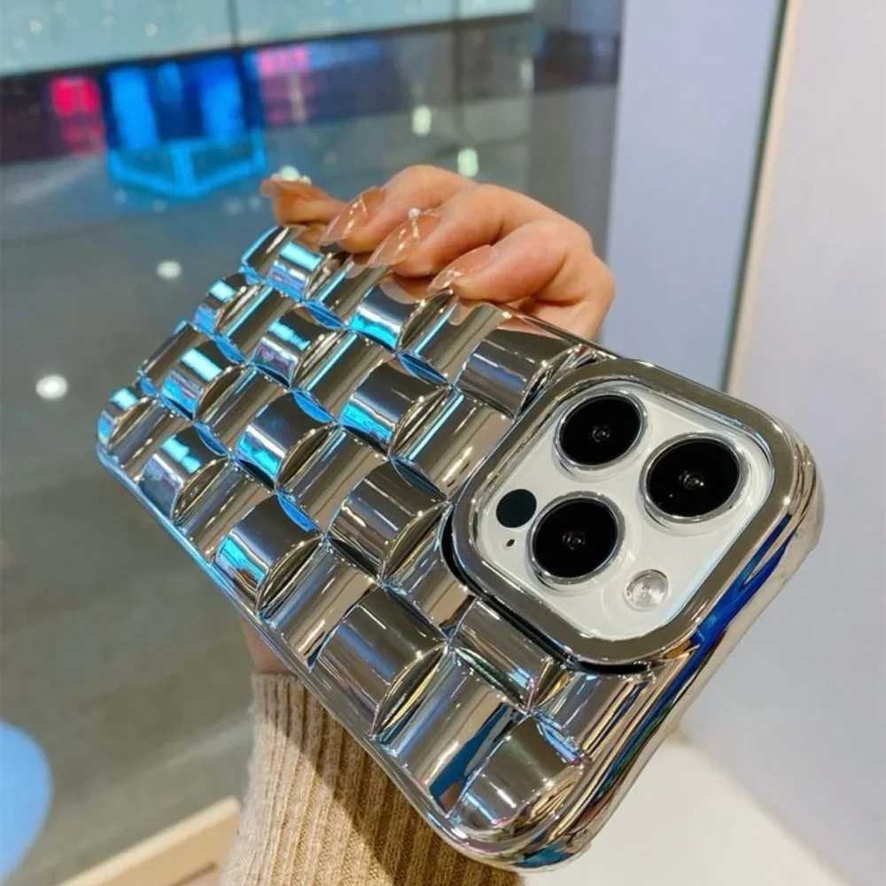 Silver Plaid Embossed IPhone 12 Pro Max Phone Case 📱🪩